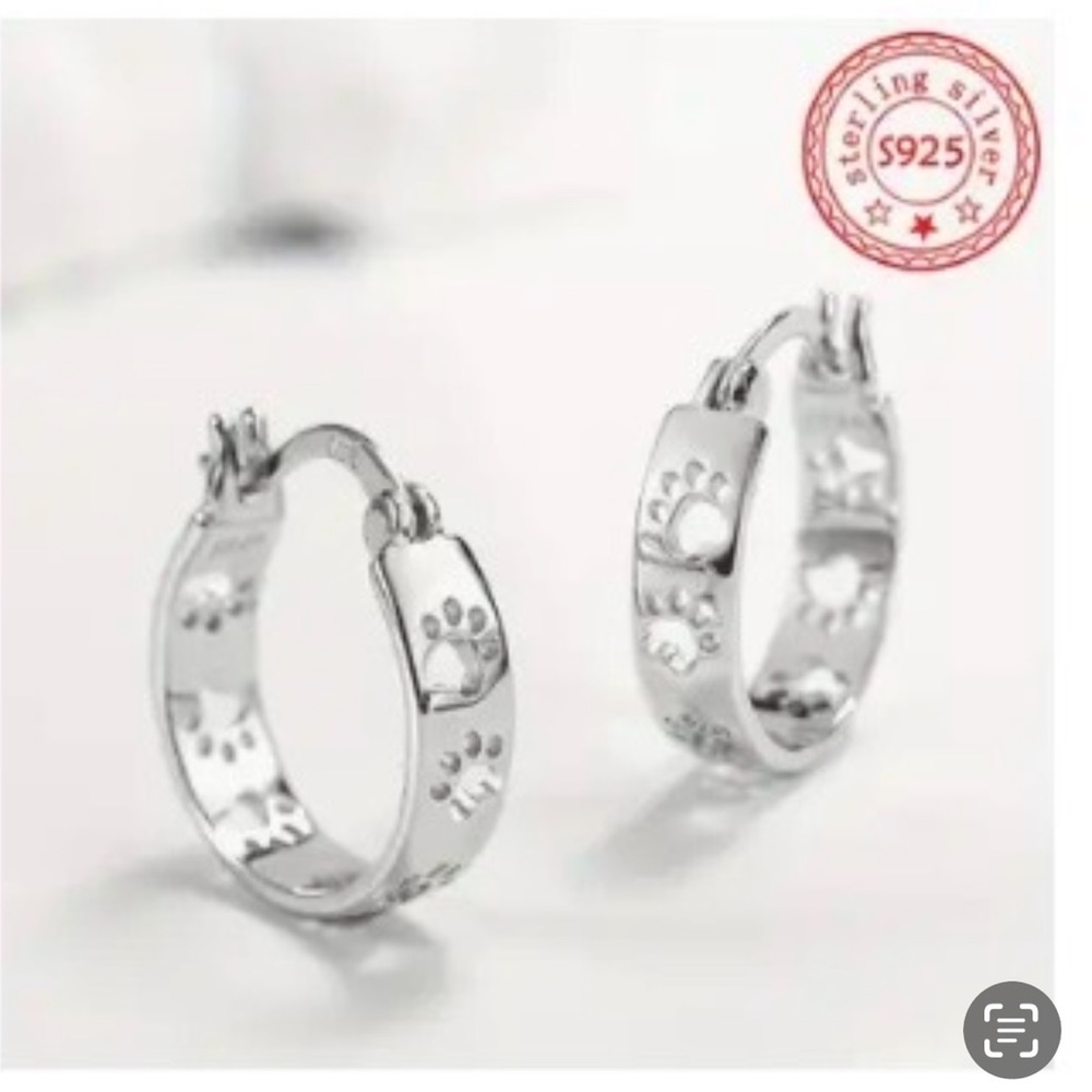 Sterling Silver Paw Print Hoop Earrings